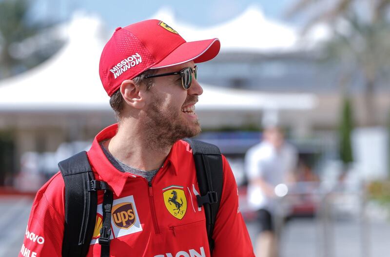 Abu Dhabi, United Arab Emirates, November 29, 2019.  
Formula 1 Etihad Airways Abu Dhabi Grand Prix.
--  Sebastian Vettel from Scuderia Ferrari Mission Winnow arrives at the track.
Victor Besa / The National
Section:  SP
Reporter:  Simon Wilgress-Pipe