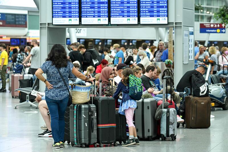 Passengers at Duesseldorf International Airport in Germany, one of the countries worst-affected in Europe by cancelled flights. AFP