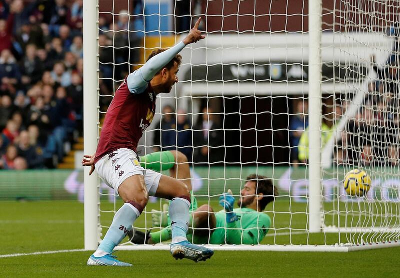 Aston Villa's Trezeguet celebrates scoring on Saturday. Reuters