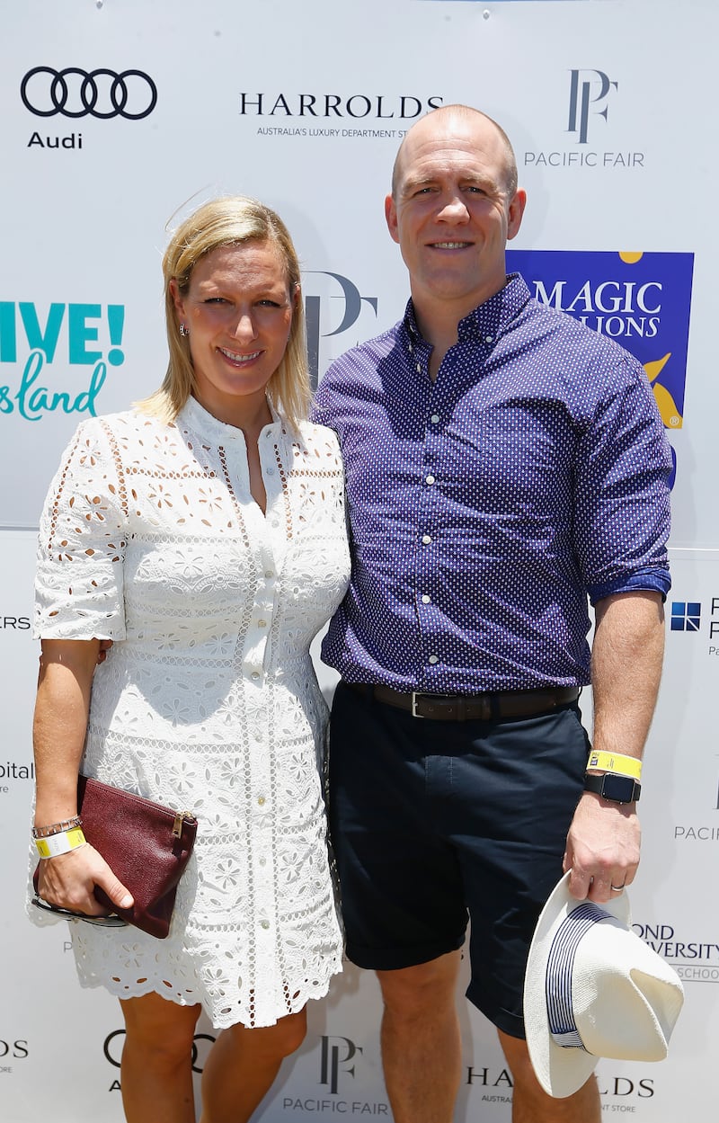 Zara Tindall, wearing a white broderie dress, and Mike Tindall pictured at the Magic Millions Polo Event on January 8, 2017 in Gold Coast, Australia. Getty Images