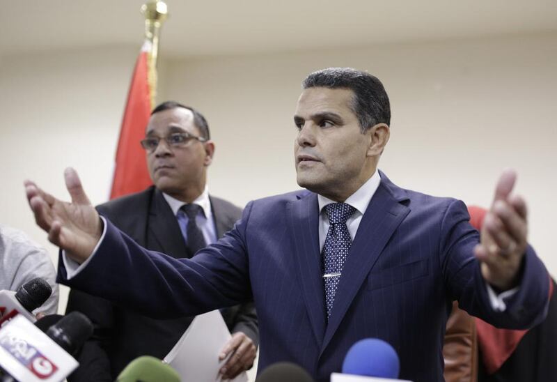 Mostafa Suleiman, Egypt’s assistant state prosecutor, the head of an Egyptian delegation that was in Rome last week, speaks during a press conference on slain Italian graduate student Giulio Regeni, at the Prosecutor general's office, in Cairo, Egypt, Saturday, April 9, 2016. (AP Photo/Amr Nabil)