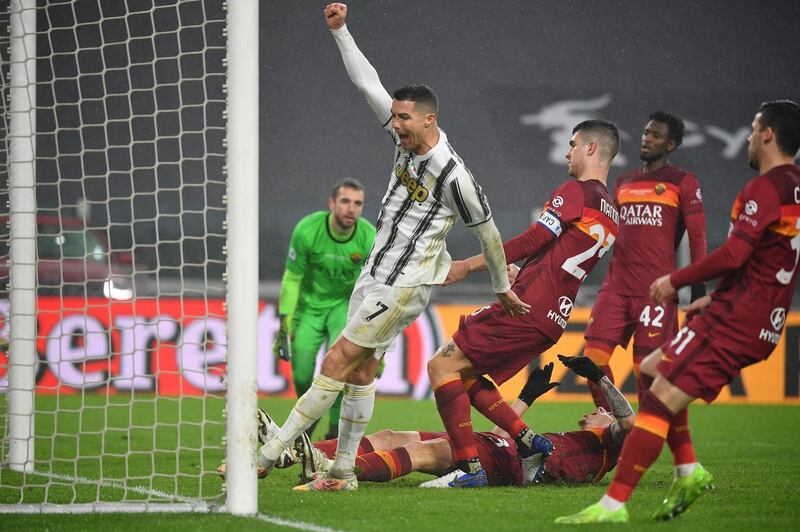 Cristiano Ronaldo celebrates after Roma defender Roger Ibanez scored an own goal during Juventus' 2-0 Serie A win on February 6. AFP