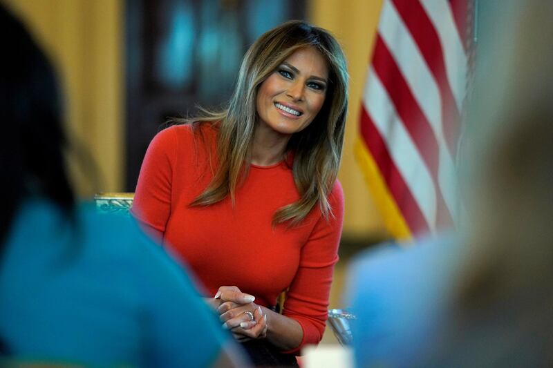 FILE PHOTO: U.S. first lady Melania Trump sits during a listening session with students at the White House in Washington, U.S., April 9, 2018.  REUTERS/Joshua Roberts/File Photo