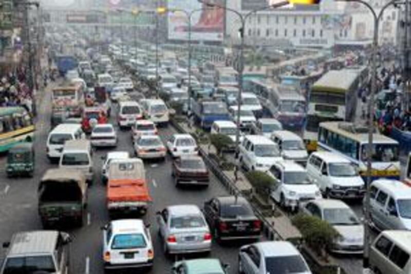 Traffic jams the streets of Dhaka. Countries such as India and China, with overlapping home-grown transport sectors, could be proving grounds for innovations in sustainability.