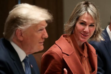 US President Donald Trump and Ambassador to the UN, Kelly Craft, speak to the media at the White House in Washington, DC. The US says it has shared a draft UN resolution with rival Russia that aims to extend an arms embargo on Iran that expires in October. AFP