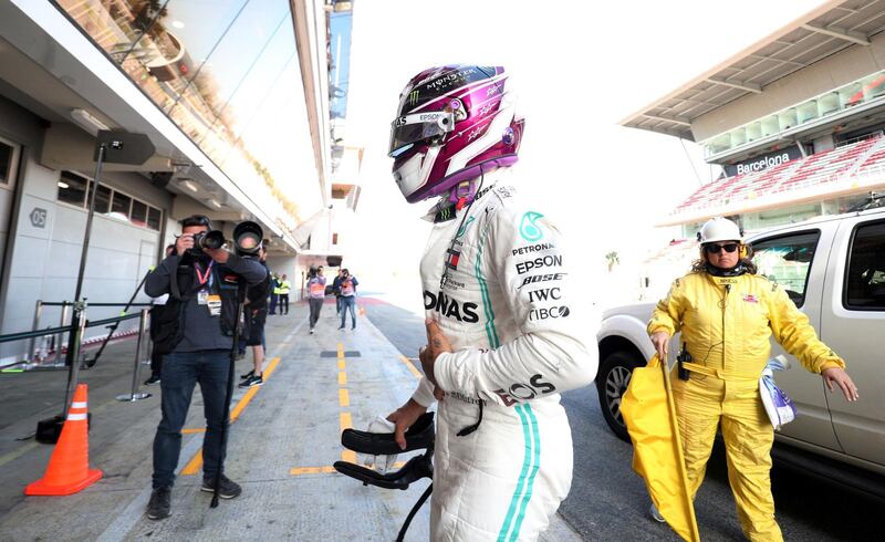 Formula One F1 - Pre Season Testing - Circuit de Barcelona-Catalunya, Barcelona, Spain - February 27, 2020   Mercedes' Lewis Hamilton returns to the pits after his car breaks down during testing   REUTERS/Albert Gea