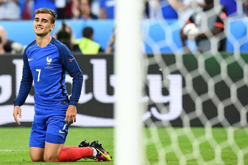 France forward Antoine Griezmann reacts during the Uefa Euro 2016 Final football match between France and Portugal at the Stade de France in Saint-Denis, north of Paris, on July 10, 2016. Franck Fife / AFP