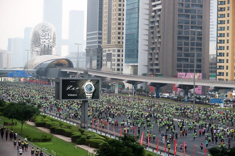 Sheikh Zayed Road, one of the busiest roads in the emirate, was closed to drivers in both directions as its 14 lanes were taken over by a throng of fitness enthusiasts