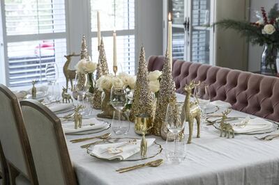 DUBAI UNITED ARAB EMIRATES. 25 NOVEMBER 2020. Tablescaping, the art of setting a table explained. Table settings for the festive season by Katie watson Grant, Founder of Lavender & May. (Photo: Antonie Robertson/The National) Journalist: Janice Rodrigues Section: National.
