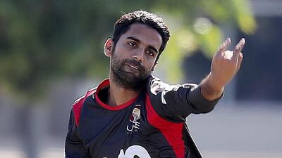 UAE bowler Qadeer Ahmed in action against Ireland in Dubai last year. Pawan Singh/The National