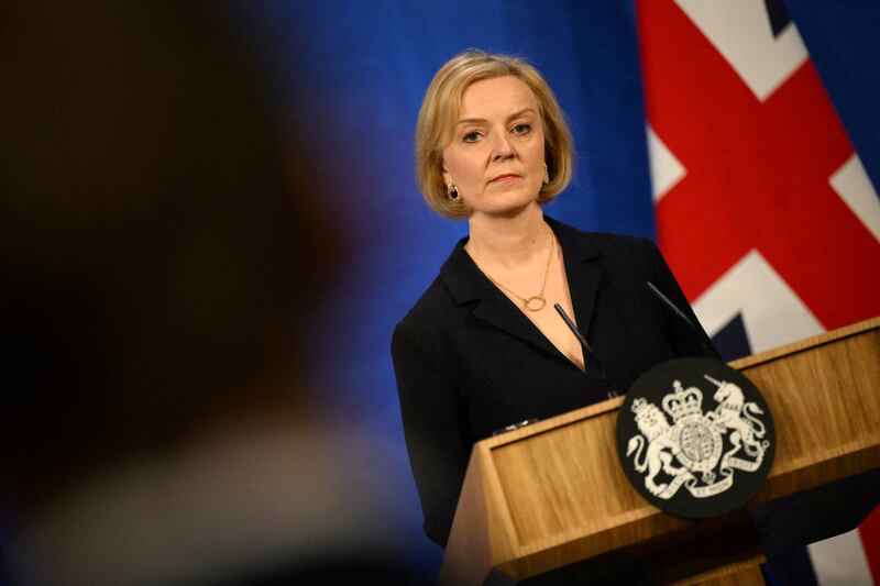British Prime Minister Liz Truss at a news conference in London, on October 14. Reuters