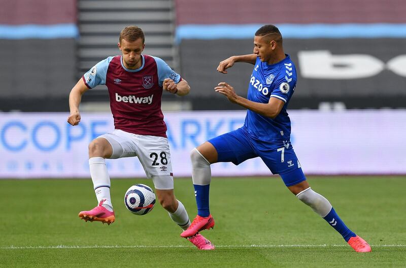 Tomas Soucek - 6: Good defensive header after five minutes to clear dangerous ball into West Ham box but Czech is missing having Rice sitting behind him in midfield and finding his chances to push forward restricted. Booked for foul on Richarlison. Reuters