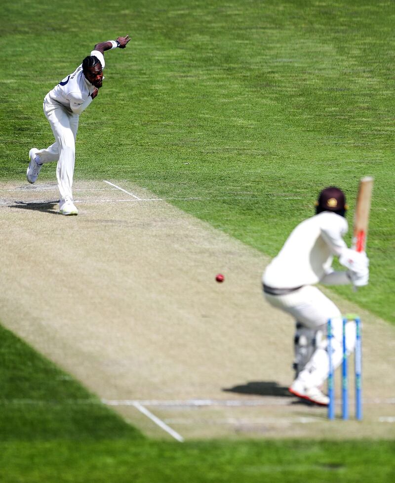 Sussex's Jofra Archer bowls at The 1st Central County Ground, Hove. PA