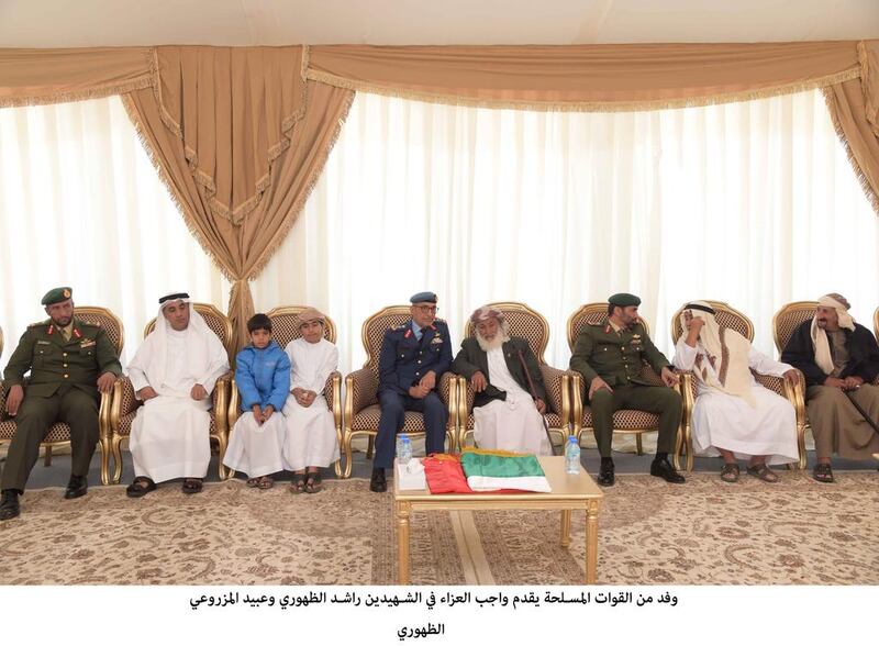 A delegation of senior officers from the Armed Forces, led by Staff Lt Gen Eisa Saif bin Ablan Al Mazrouei, Deputy Chief of Staff of Armed Forces, visited the mourning majlis held for WO Rashid Al Dohouri, in Wadi Al Shaam, Ras Al Khaimah, to offer the condolences to his family. Wam