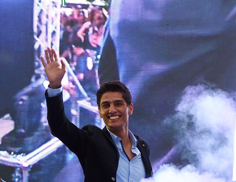 Dubai, United Arab Emirates- June, 29, 2013: Arab Idol winner Mohammed Assaf waves  to his fans in Dubai .(  Satish Kumar / The National ) For News