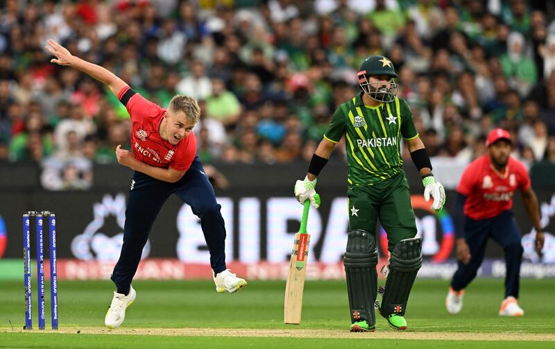 England's Sam Curran bowls. AFP