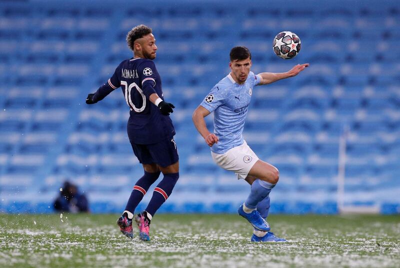 Ruben Dias in action against Paris St Germain's Neymar during Manchester City's Champions League semi-final triumph. Reuters