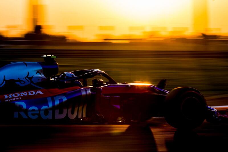 The sun sets over Pierre Gasly's Toro Ross. Getty