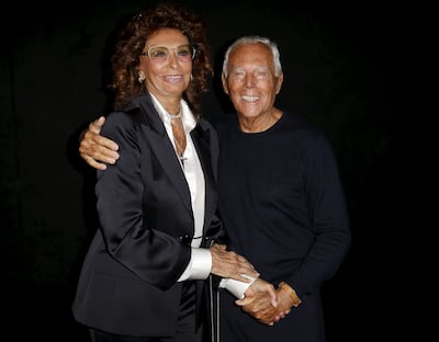 Sophia Loren and Giorgio Armani at Milan Fashion Week, September 2015. They will both turn 90 in 2024. Reuters 