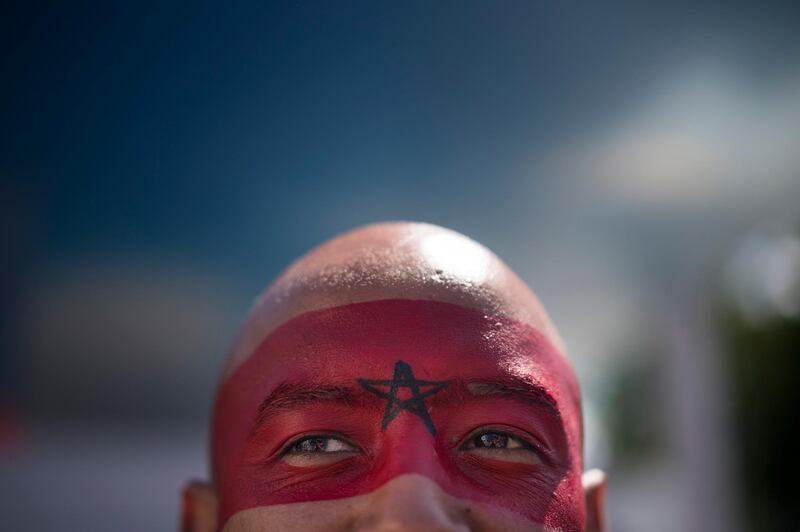 A Morocco fan poses for a photo as he arrives to the group B match between Portugal and Morocco at the 2018 World Cup in the Luzhniki Stadium in Moscow, Russia. Felipe Dana / AP Photo