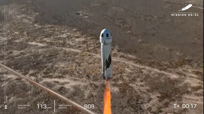 UAE adventurer Hamish Harding and five other passengers launched to the edge of space on Blue Origin's New Shepard flight on June 4. Photo: Blue Origin screenshot