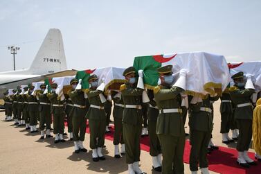 The remains were flown in to Algiers on a Hercules C-130 transport plane, accompanied by Algerian fighters. AFP