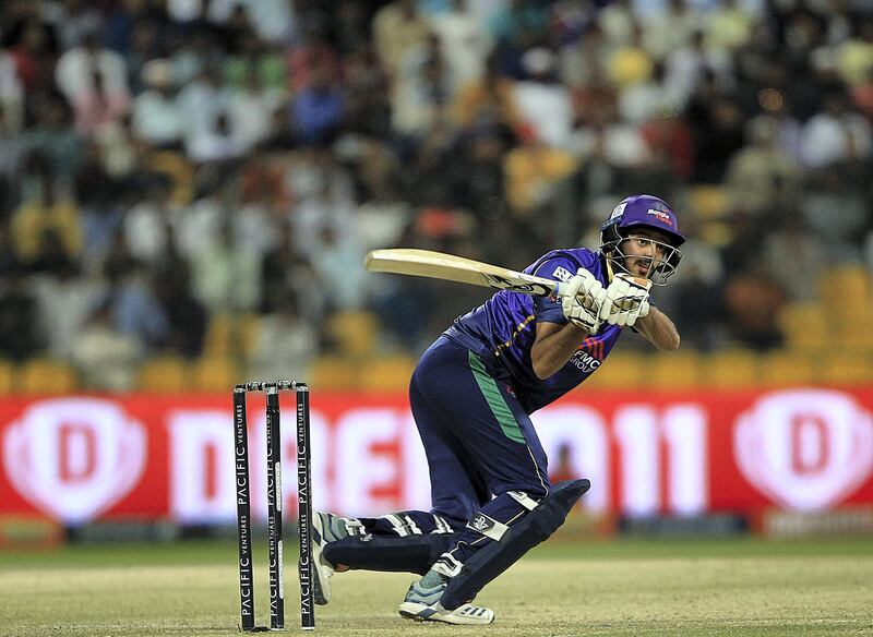 Abu Dhabi, October,22 2019: Chirag Suri  of Bangla Tigers in action  against Maratha Arabians in the T10 match at the Zayed Cricket stadium in Abu Dhbai . Satish Kumar/ For the National