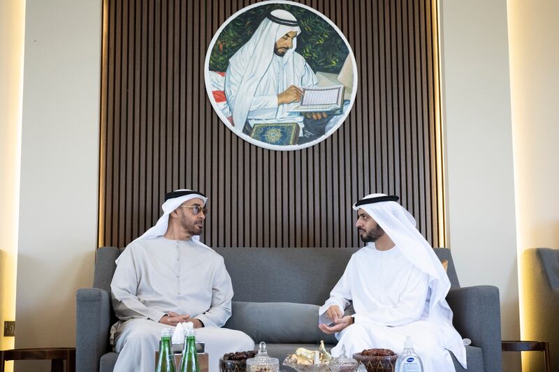 During the visit, Sheikh Mohamed (left) listened to poems recited by Dr Al Derei and met his family.