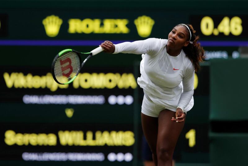 Tennis - Wimbledon - All England Lawn Tennis and Croquet Club, London, Britain - July 4, 2018  Serena Williams of the U.S. in action during her second round match against Bulgaria's Viktoriya Tomova    REUTERS/Andrew Couldridge