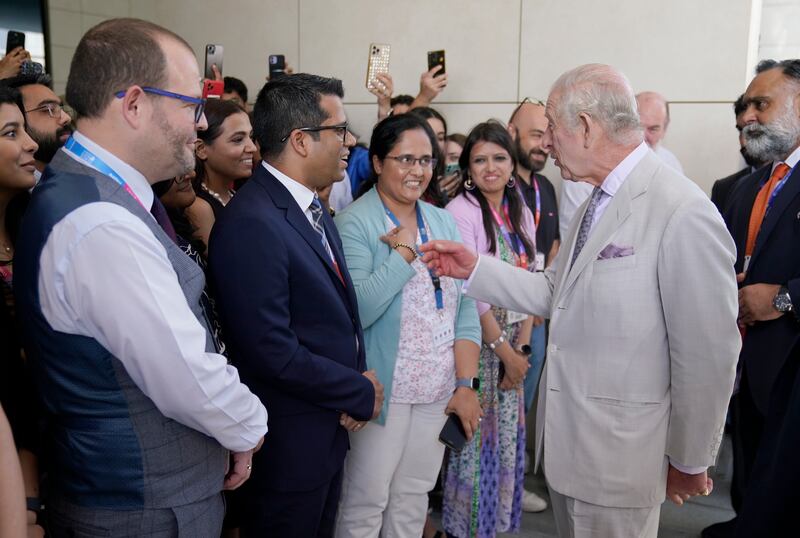 King Charles III visiting Heriot-Watt University Dubai Campus during the Cop28 summit. PA