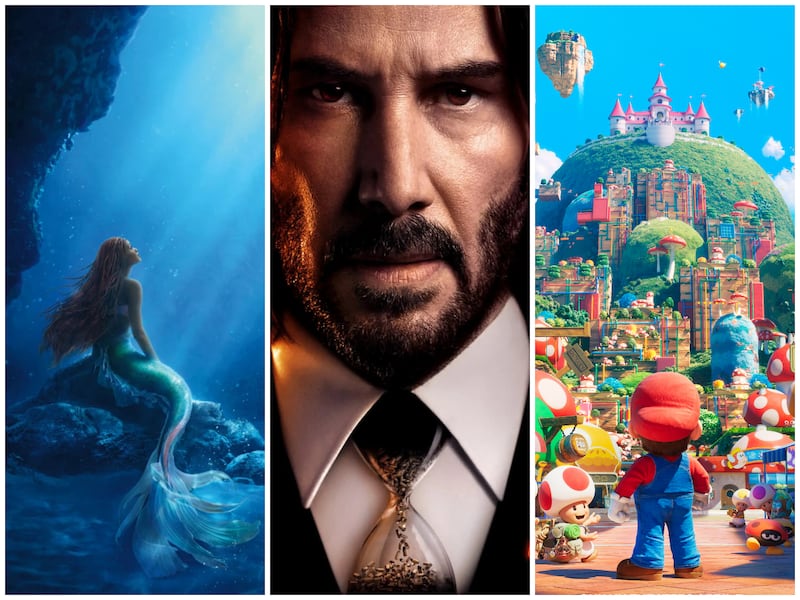 From left,  The Little Mermaid; John Wick: Chapter 4; and The Super Mario Bros Movie are some of the big-name films arriving in 2023. Photos: Disney; Lionsgate; Universal