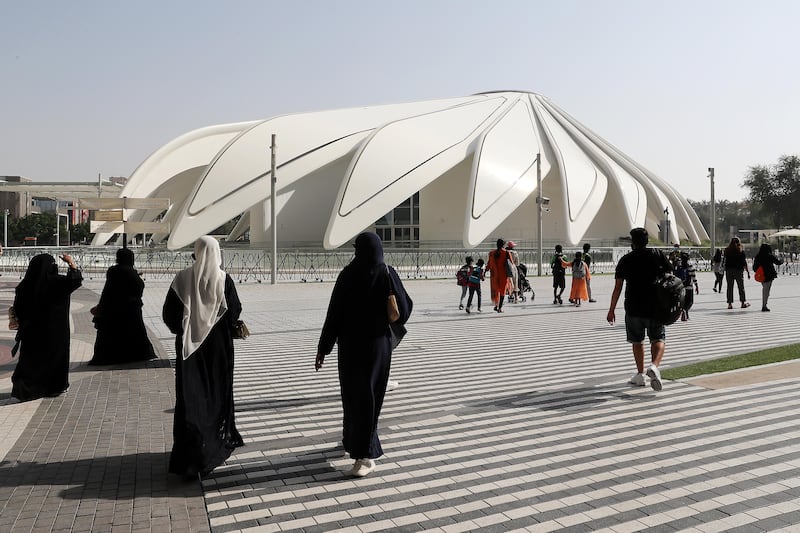 Early arrivals on the final day of the world fair. Pawan Singh / The National