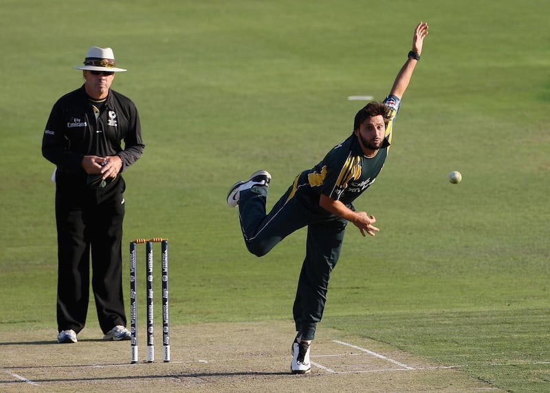 JOHANNESBURG, SOUTH AFRICA - SEPTEMBER 23:  Shahid Afridi of Pakistan bowls during the ICC Champions Trophy Group A match between Pakistan and West Indies played at Wanderers Stadium on September 23, 2009 in Johannesburg, South Africa.  (Photo by Hamish Blair/Getty Images)