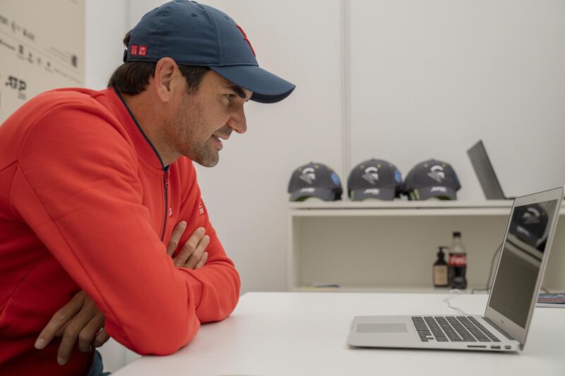 Roger Federer talking to the media during a virtual press conference ahead of the Geneva Open. EPA