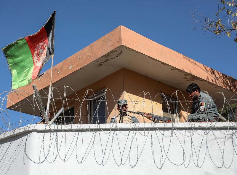 Afghan policemen keep watch near the site of an attack in Kabul, Afghanistan November 2, 2020. REUTERS/Omar Sobhani