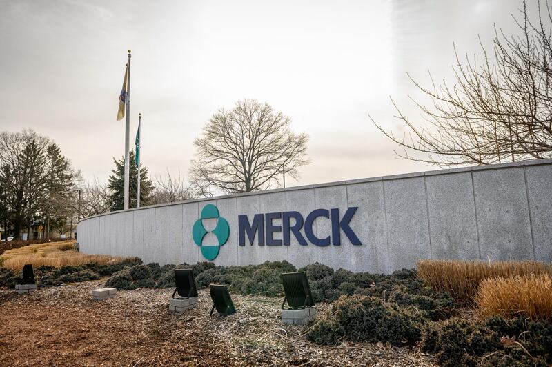 Signage outside Merck & Co. headquarters in Kenilworth, New Jersey, U.S., on Monday, Jan. 25, 2021. Merck & Co. is discontinuing development of its two experimental Covid-19 vaccines after early trial data showed they failed to generate immune responses comparable to a natural infection or existing vaccines. Photographer: Christopher Occhicone/Bloomberg