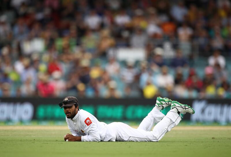 CANBERRA, AUSTRALIA - FEBRUARY 02: Dinesh Chandimal of Sri Lanka fields during day two of the Second Test match between Australia and Sri Lanka at Manuka Oval on February 02, 2019 in Canberra, Australia. (Photo by Ryan Pierse/Getty Images)