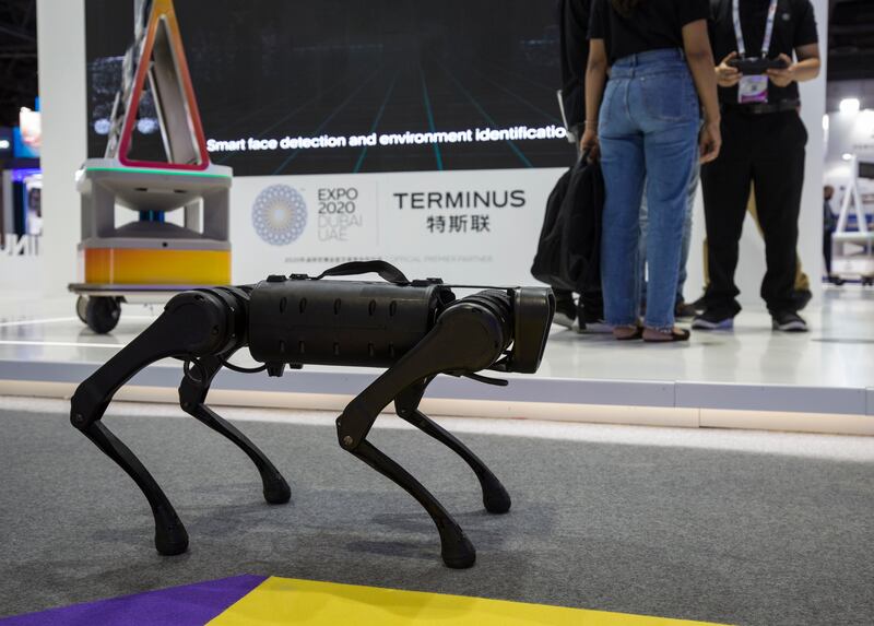 A four-legged robot at the Terminus stand on the second day of Gitex.