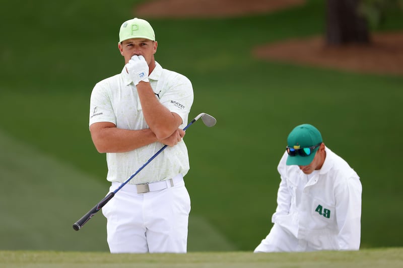 Bryson DeChambeau looks on from the 7th green during the second round of The Masters at Augusta National Golf Club on April 8, 2022. Getty / AFP
