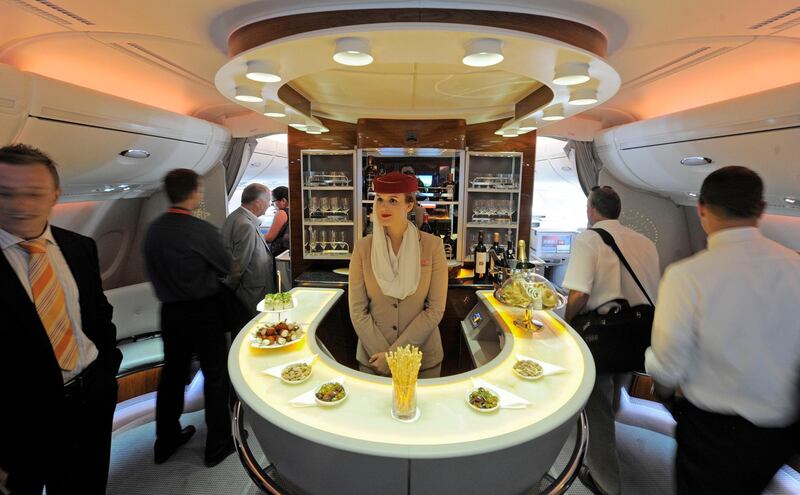 The first class section on board an Emirates Airbus A380. AP Photo