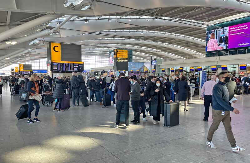 Passengers at Heathrow airport in February, when British Airways had another flight-grounding technical problem. PA