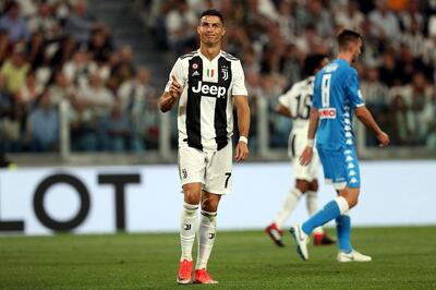 TURIN, ITALY - SEPTEMBER 29: Cristiano Ronaldo of Juventus FC reacts during the Srie A match between Juventus and SSC Napoli  at Allianz Stadium on September 29, 2018 in Turin, Italy.  (Photo by Gabriele Maltinti/Getty Images )