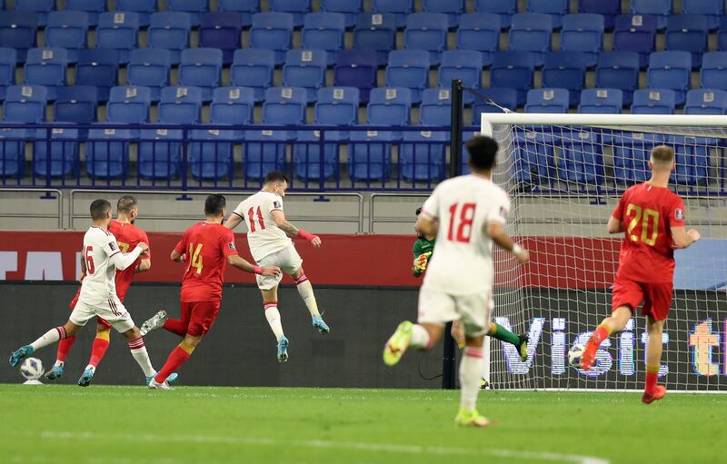 Caio Canedo scores for the UAE. Chris Whiteoak / The National