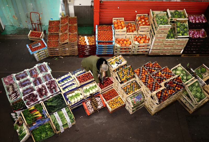 Setting up the fruit and veg in the early hours at New Covent Garden Market in London. Reuters