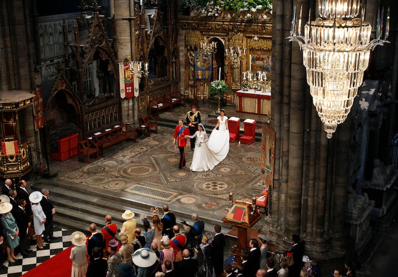 Prince William with his bride Kate Middleton during their wedding ceremony at Westminster Abbey in 2011