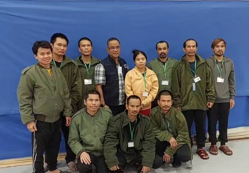 The 10 freed Thai hostages at the Shamir Medical Centre. They were seized during the attack on Israel on October 7. AP
