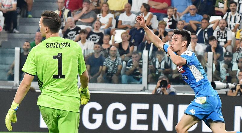 Hirving Lozano celebrates after scoring against Juventus. EPA