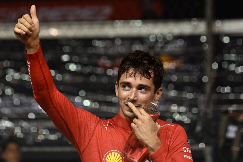 Ferrari's Charles Leclerc after taking pole. AFP