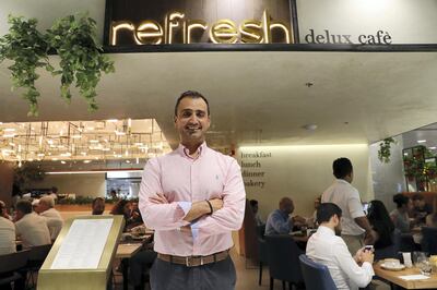 DUBAI , UNITED ARAB EMIRATES, September 25 , 2018 :-  Nicholas Couvaras, owner of Refresh Delux Cafe in DIFC in Dubai. ( Pawan Singh / The National )  For Business. Story by Suzanne Locke 