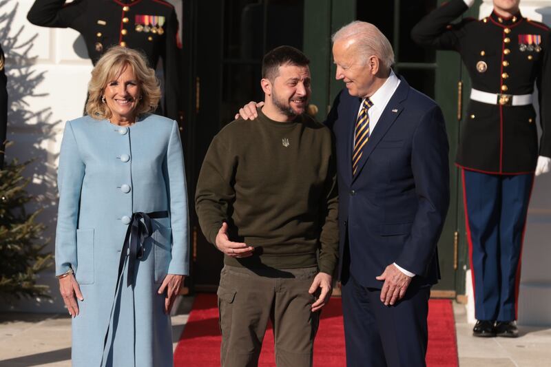 The Bidens welcome Mr Zelenskyy on his first visit since Russia's invasion on February 24. Bloomberg